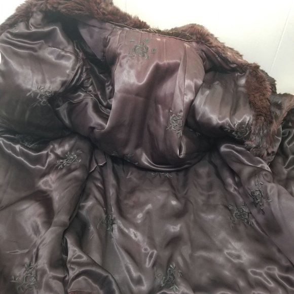 Brown M Fur Coat Pockets Cosplay Fashion Trench Woman Glam Starlet Luxury - Picture 8 of 14